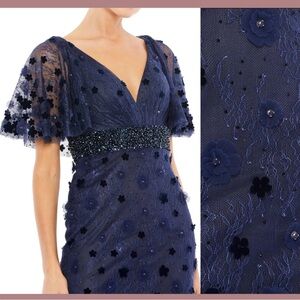 Mac Duggal Blue Flutter Sleeve V-Neck Gown